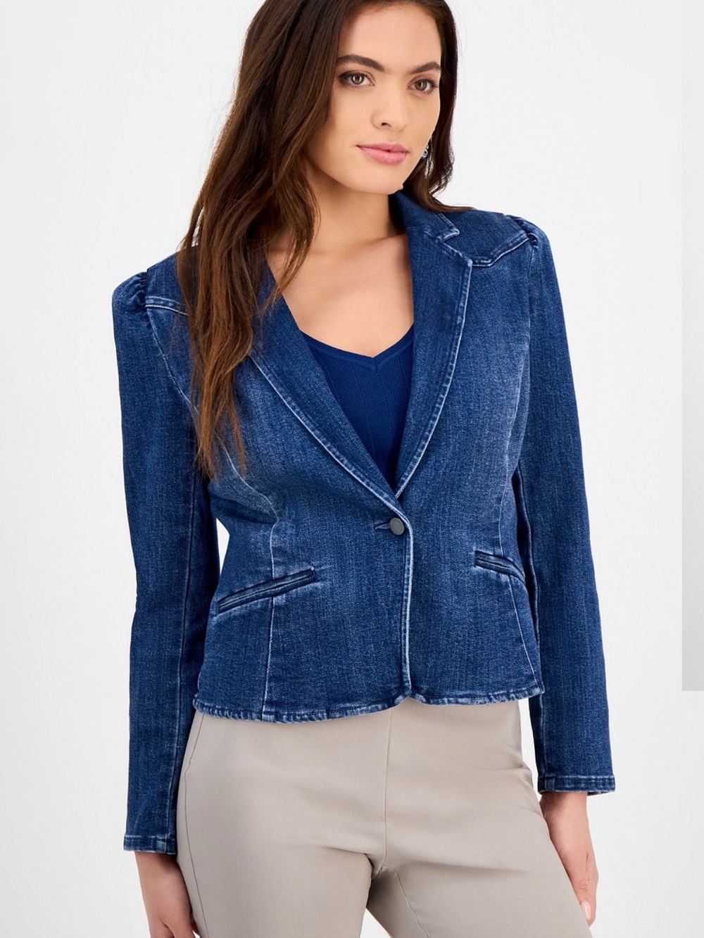 INC International Concepts Blue Denim Tailored Blazer